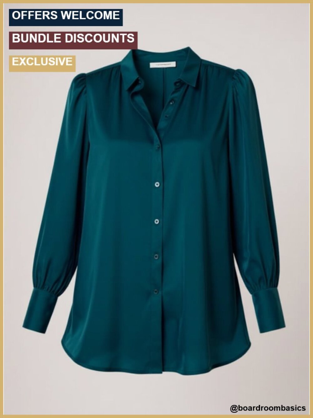 Satin Long Sleeve V-Neck Blouse with Lantern Sleeves